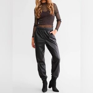 Black Vegan Leather Jogger Pants